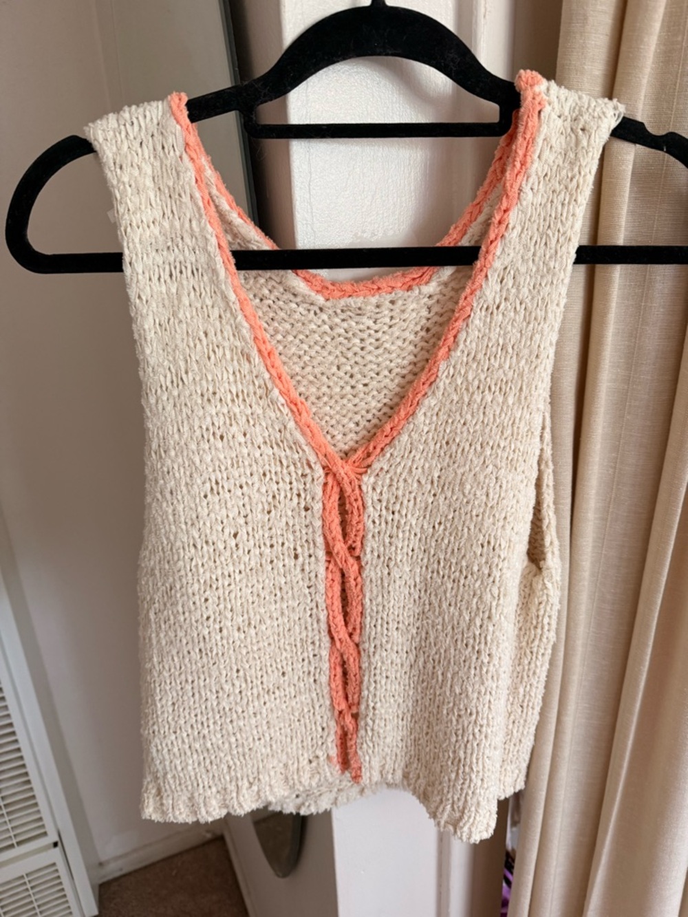 Free People Cream Knit Tank with Coral Trim